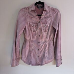 GUESS Pink Distressed Jacket Snap Front Shirt Jacket Cinched Grunge Fairy Y2K s